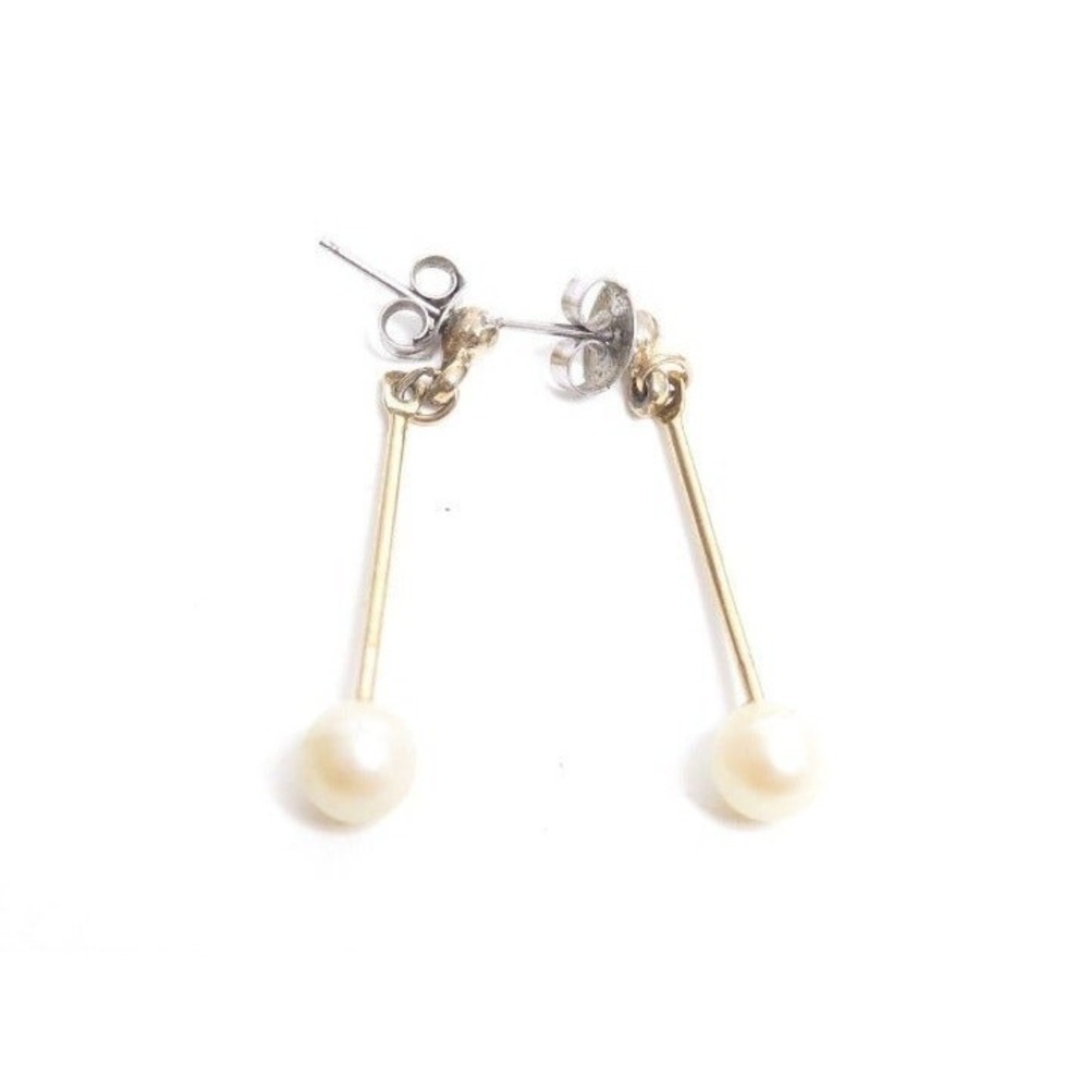 Simple Long Gold Plated Pearl Drop Earrings
